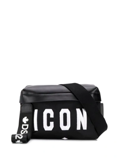 Dsquared2 Leather And Icon Print Canvas Belt Bag In Black