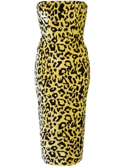 Alex Perry Nolan Strapless Leopard-print Velvet Midi Dress In Yellow
