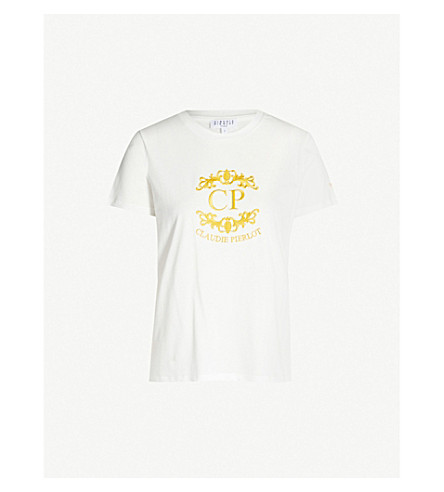 Claudie Pierlot Logo-embroidered Cotton-jersey T-shirt In Ecru | ModeSens