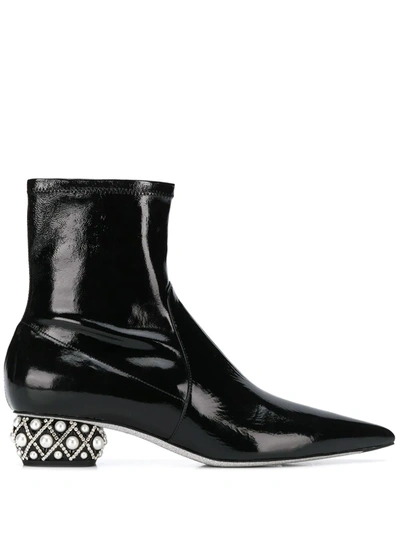 René Caovilla Embellished Ankle Boots In Black