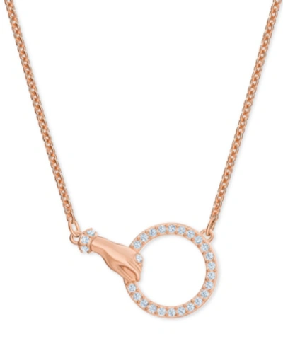 Swarovski Rose Gold-tone Crystal Hand & Ring Choker Necklace, 11-7/8" + 3" Extender In White