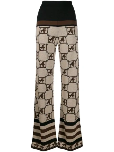 Alberta Ferretti Geometric Pattern Knitted Trousers In Brown