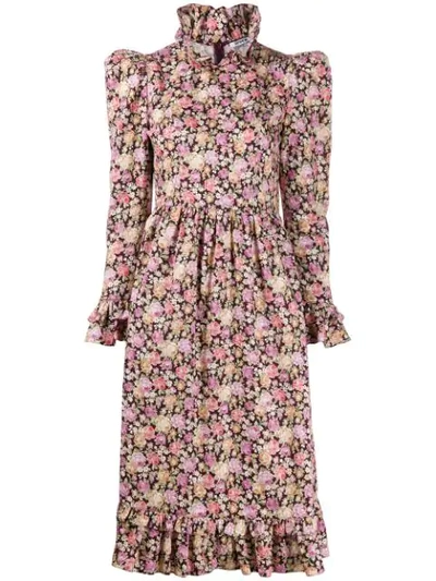 Batsheva Ruffled Floral Print Dress In Pink