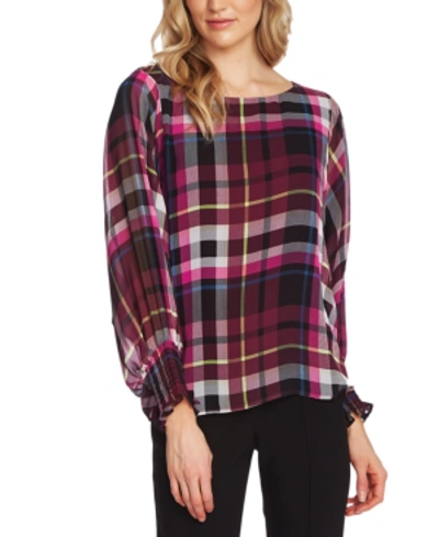 Vince Camuto Plaid Batwing Sleeve Blouse In Merlot