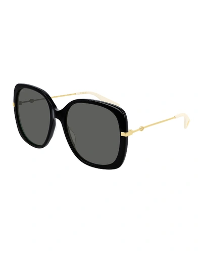 Gucci Acetate & Metal Rectangle Sunglasses In Black