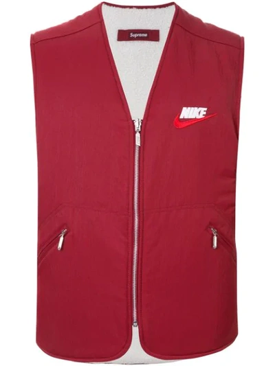 Supreme X Nike Reversible Sherpa Vest In Red