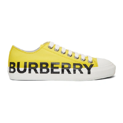 Burberry Men's Larkhall Logo-print Cotton Gabardine Sneakers In Yellow