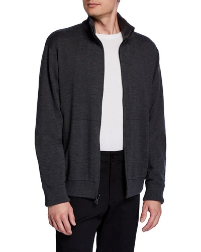 Vince Men's Reversible Front-zip Sweater Jacket In H Smoke/black