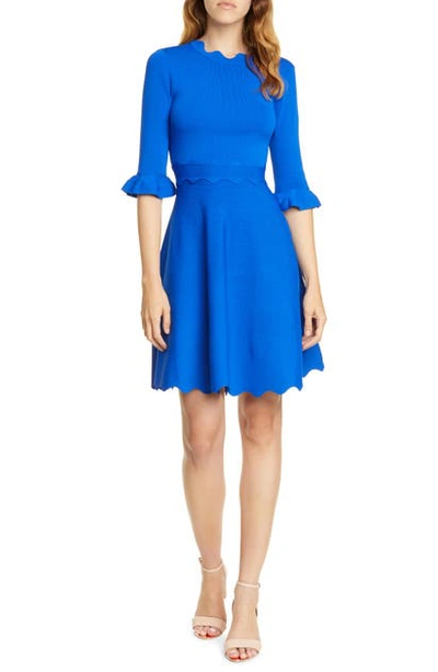 Ted Baker Lauron Crewneck Scallop-edge Skater Dress In Blue