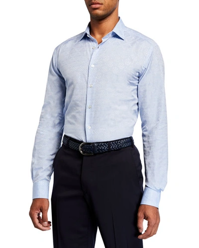 Etro Men's Tile Jacquard Cotton Sport Shirt In Blue