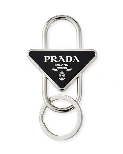 Prada Men's Stainless Steel/enamel Logo Keychain In Noir
