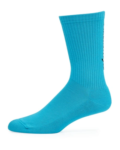 Balenciaga Men's Logo-knit Socks In Blue