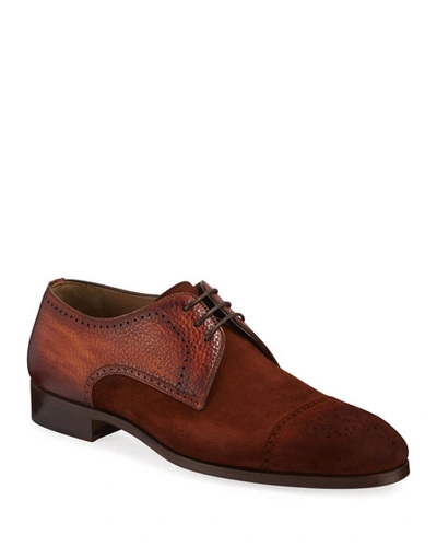 Magnanni Men's Brogue Suede/leather Derby Shoes In Brown