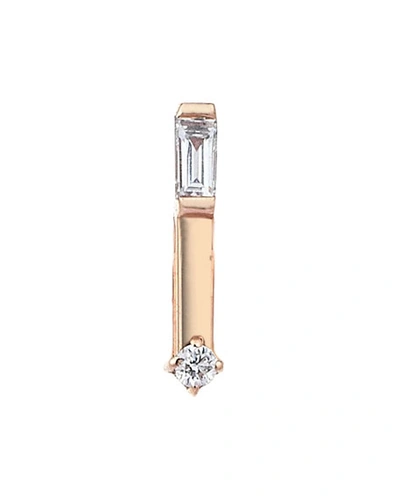 Kismet By Milka Baguette 14k Rose Gold Short Line 2-diamond Earring, Single