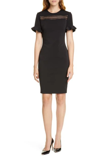Ted Baker Livsia Short-sleeve Lace Panel Pencil Dress In Black