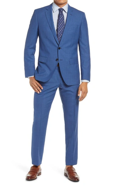Hugo Boss Huge/genius Slim Fit Plaid Wool Suit In Blue