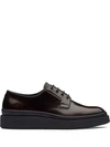 Prada Brushed Derby Shoes In Brown