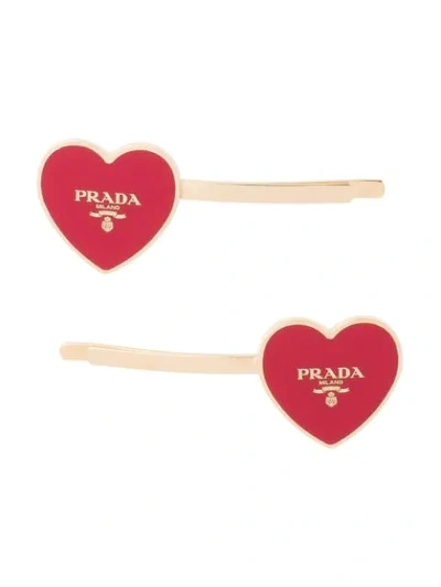 Prada Heart Hair Pins In Red