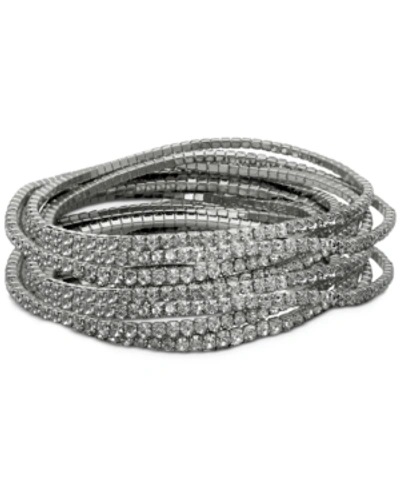 Guess 10-pc. Set Crystal Stretch Bracelets In Hematite