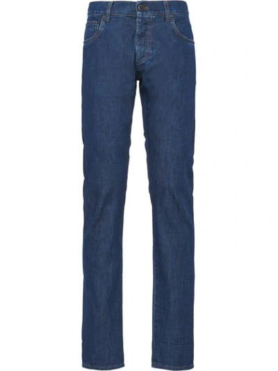 Prada Denim Bootcut Trousers In Blue