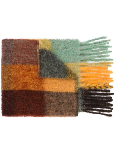 Acne Studios Acne Large Check Scarf In Chestnut Brown,yellow,green