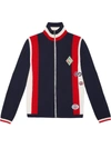 Gucci Logo-appliquéd Striped Wool Zip-up Sweater In Blue