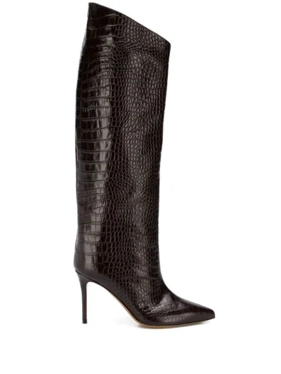 Alexandre Vauthier Alex Crocodile-embossed Boots In Brown