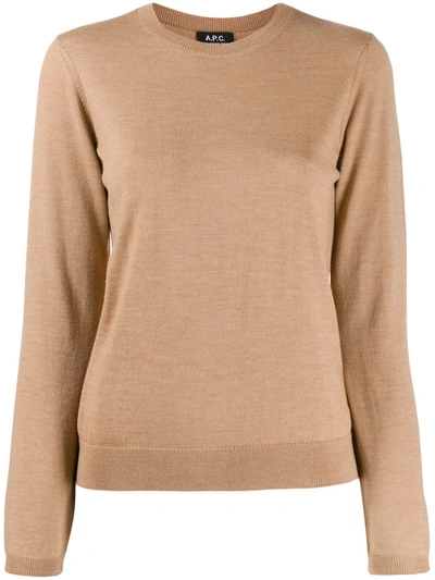 A.p.c. Ribbed Crew Neck Jumper In Beige