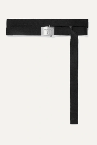 Prada Textured Leather-trimmed Canvas Belt In Black