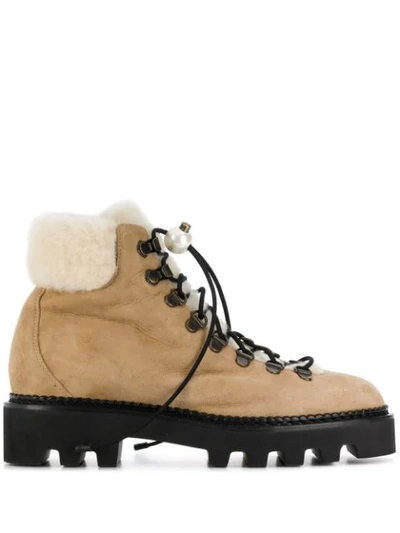 Nicholas Kirkwood Delfi Faux Pearl-embellished Suede And Shearling Ankle Boots In Beige