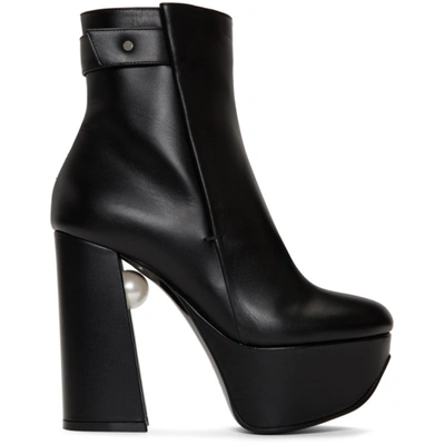 Nicholas Kirkwood Miri Faux Pearl-embellished Leather Platform Ankle Boots In Black