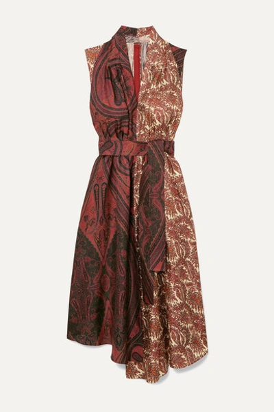Adam Lippes Belted Draped Printed Silk-twill Midi Dress In Paisley Multi