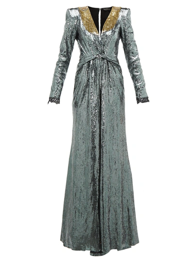 Dundas Embellished Sequined Crepe De Chine Gown In Grey