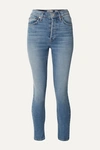 Re/done Stretch Ankle Crop High-rise Skinny Jeans In Light Denim