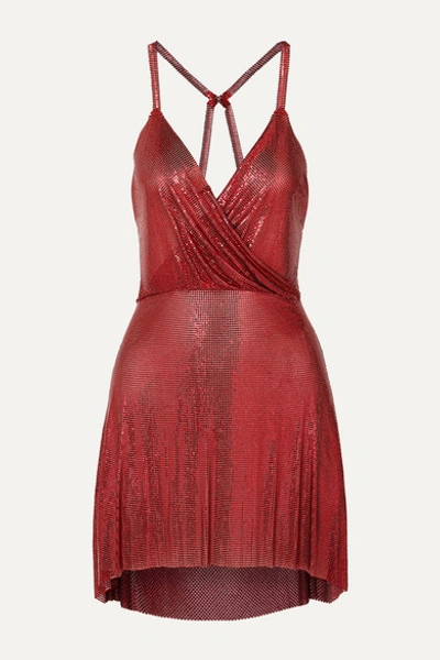 Fannie Schiavoni Clemence Draped Chainmail Mini Dress In Red