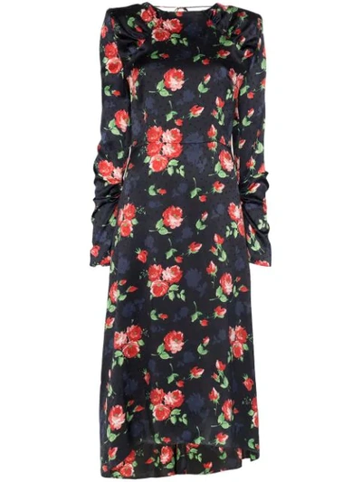 Magda Butrym Crotone Open-back Floral-print Silk-satin Jacquard Midi Dress In Black