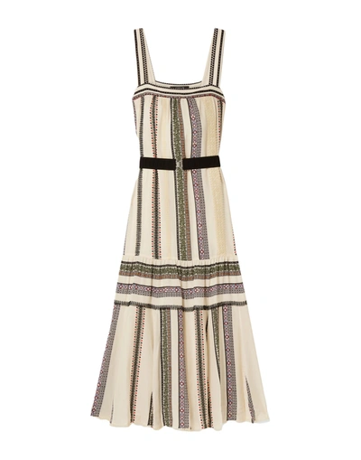 Derek Lam Belted Lace-trimmed Printed Silk-crepe Maxi Dress In Ivory