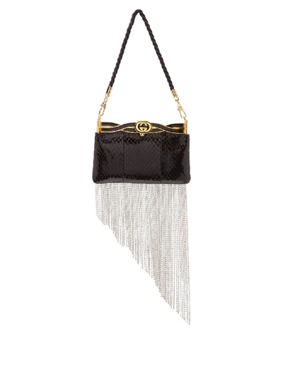 Gucci Broadway Crystal-fringed Watersnake Clutch In Black
