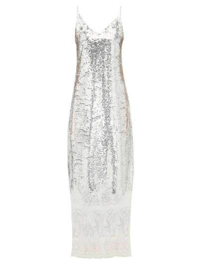 Erdem Women's Arden Lace Trim Sequin Slip Dress In Silver