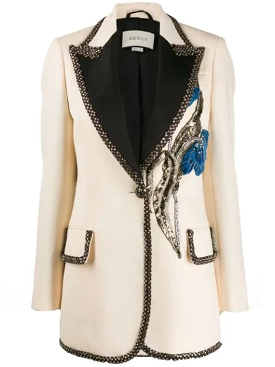 Gucci Embroidered And Embellished Wool Blazer In Neutrals