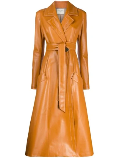 A.w.a.k.e. Gingerbread Belted Leather Coat In Orange