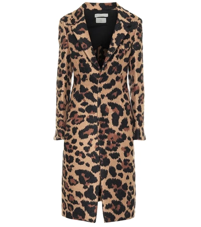 Bottega Veneta Leopard-jacquard Single-breasted Coat In Brown
