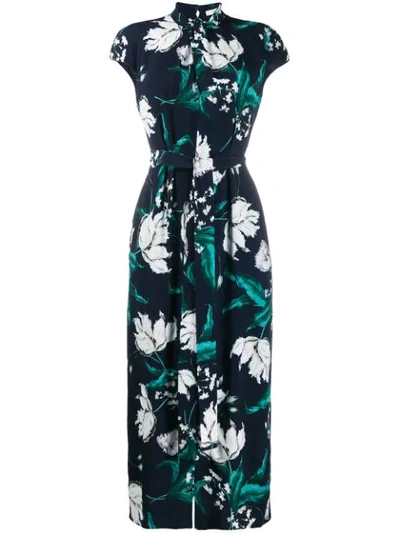 Erdem Finn Leighton Tulip-print Beaded Crystal Dress In Navy Teal