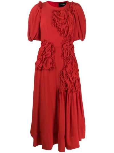 Simone Rocha Ruched Silk Crepe De Chine Midi Dress In Red