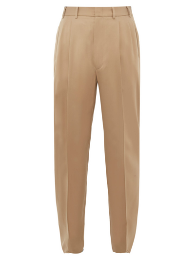 Gucci Pleated-front Wool Tapered Trousers In Brown