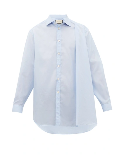 Gucci Asymmetric-drape Pinstripe Cotton-poplin Shirt In Sky Blue
