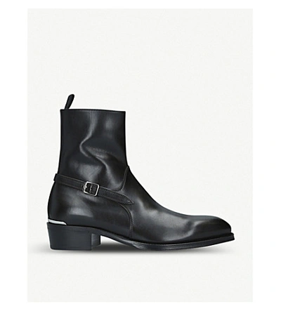 Alexander Mcqueen Buckle-embellished Leather Chelsea Boots In Black