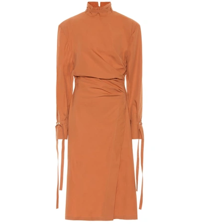 Acne Studios Deera Ruched Cotton-poplin Dress In Copper