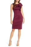 Eliza J Asymmetric Draped Ruffle Sheath Dress In Wine