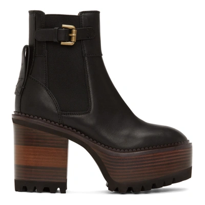 See By Chloé See By Chloe Platform Leather Ankle Boots In Black